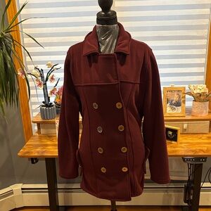 New Look Maroon Double-Breasted Pea Coat